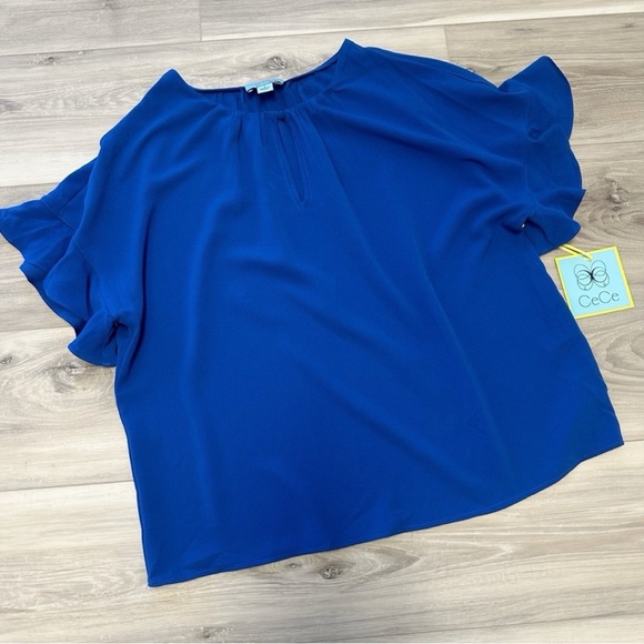 CeCe Blouse Bundle 3 Tops Green Blue White Floral Short Sleeve size small - Picture 9 of 11